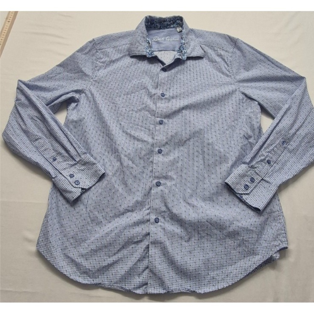 Robert Graham men's classic fit blue/white men running pattern LS button‎ up LG